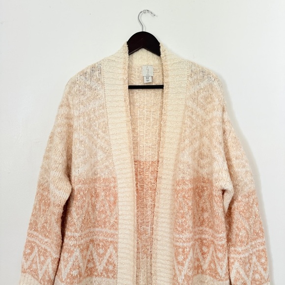 JOIE Cream Chunky Aztec Duster Open Cardigan Sweater Coat Sz M Chunky - Picture 3 of 4